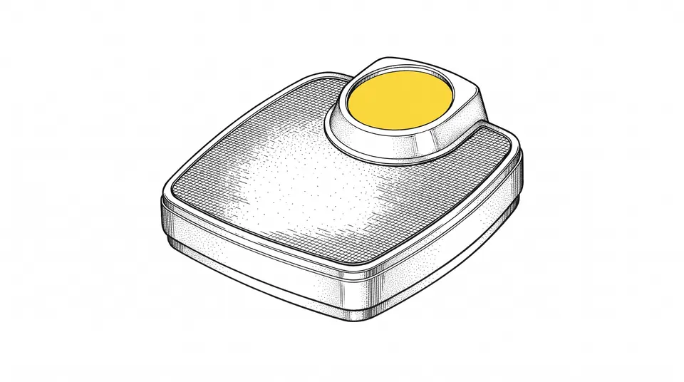 Line drawing of an analog bathroom scale with a blank dial